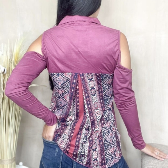 NWOT Phierce Fashions suede cold shoulder blouse 1x - Picture 1 of 7